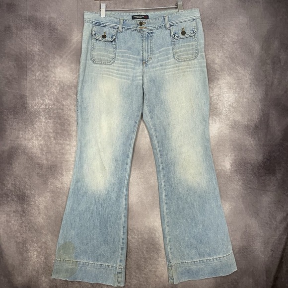 American Eagle Outfitters Denim - AE Flare Jeans Womens 12 Distressed Y2K Stretch‎ Festival Grunge Vintage Style